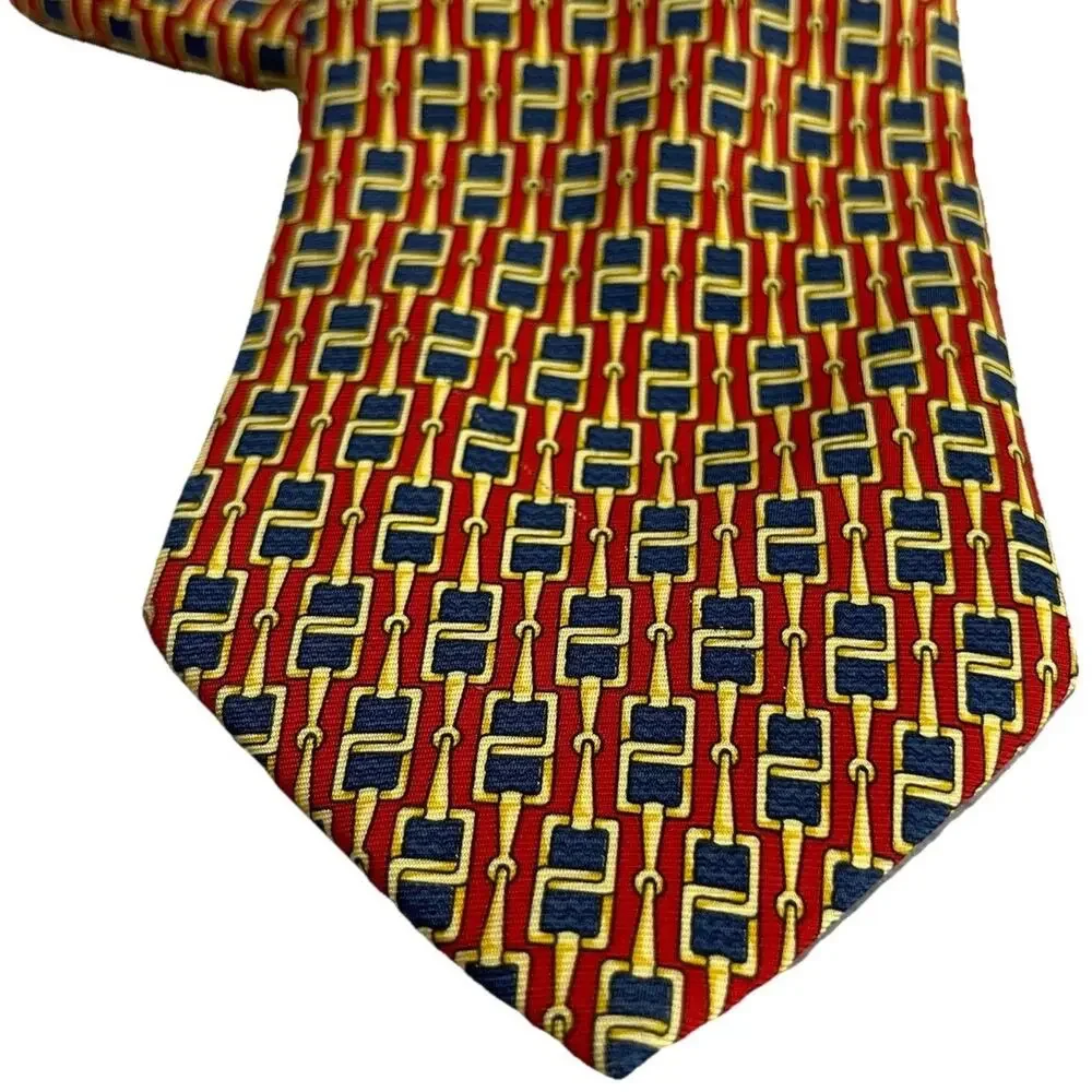 Vintage Gucci Paolo Silk Tie Equestrian Gold Horsebit Heritage Made in Italy Red